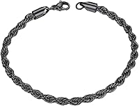 ChainsHouse Men's Twisted Rope Chain Bracelet - Stainless Steel Black/14K Gold Plated, 3mm/6mm Width, 8.3" Hypoallergenic Tarnish-Free Wrist Chain with Gift Box