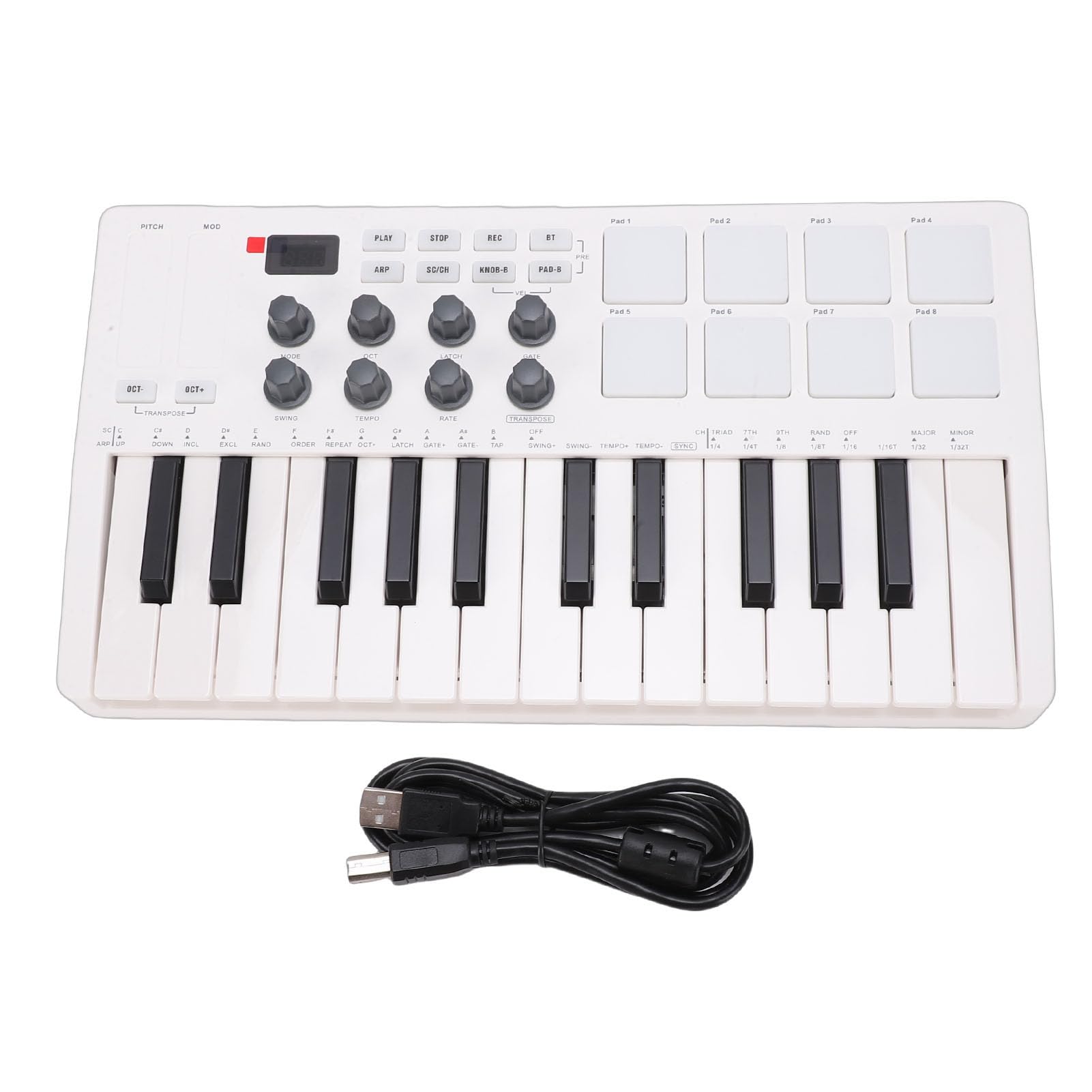 Asixxsix Controller Tastiera MIDI 25 Tasti, Mini Macchina Beat Maker Portatile Wireless Bluetooth con 8 Pad per Batteria Retroilluminati 8 Manopole 2 Touch Strip Capacitivi