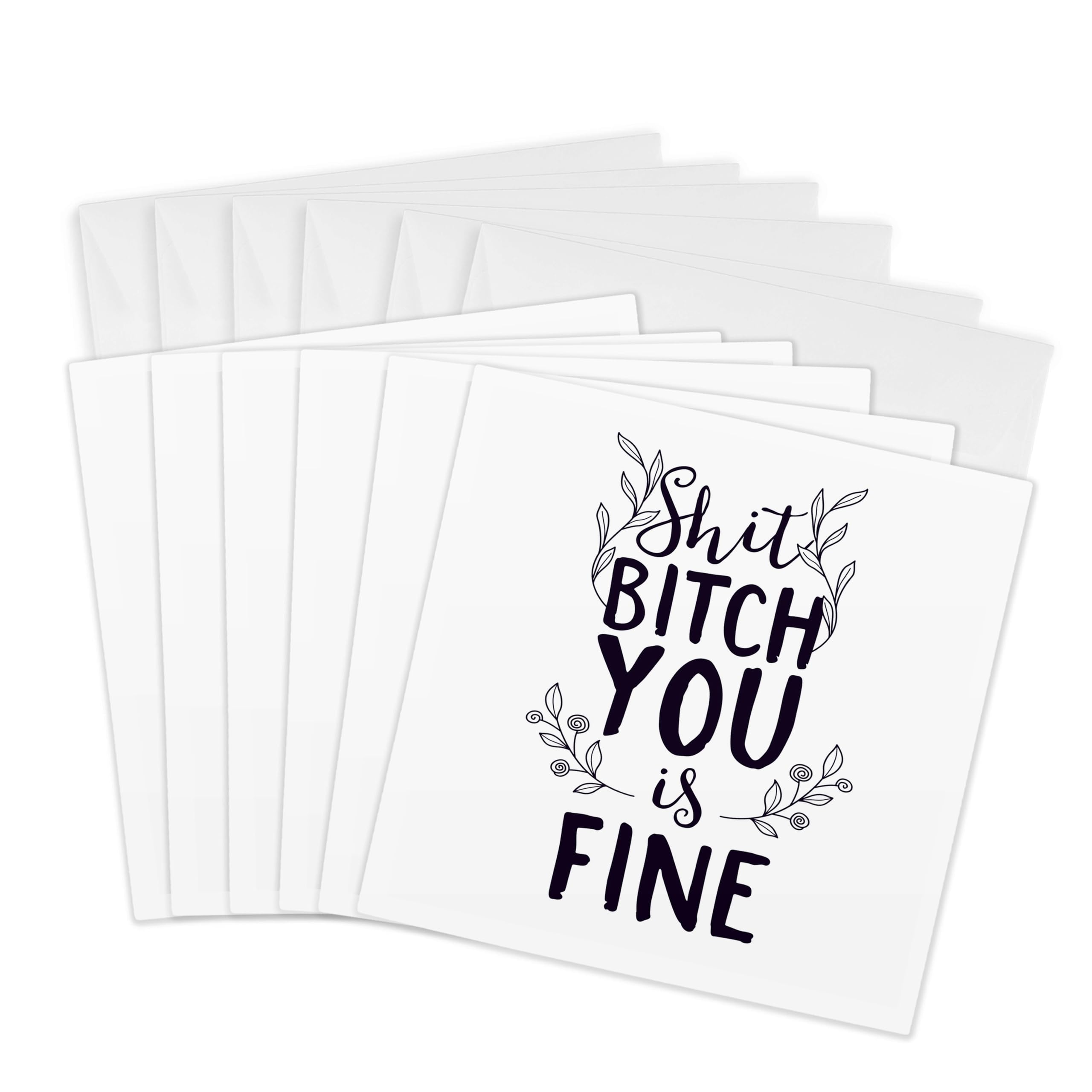 3dRose Greeting Cards - Shit Bitch You is Fine Quotes Letters Angel Girl Women - 6 Pack - Letters