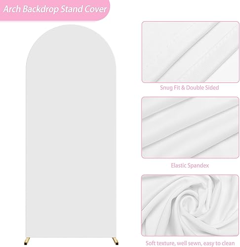 Miniatura 3 de Asee'm Cubierta de arco de boda de 4 pies, cubierta de elastano ajustable blanca de 2 caras, cubierta de fondo para decoración de fiestas,