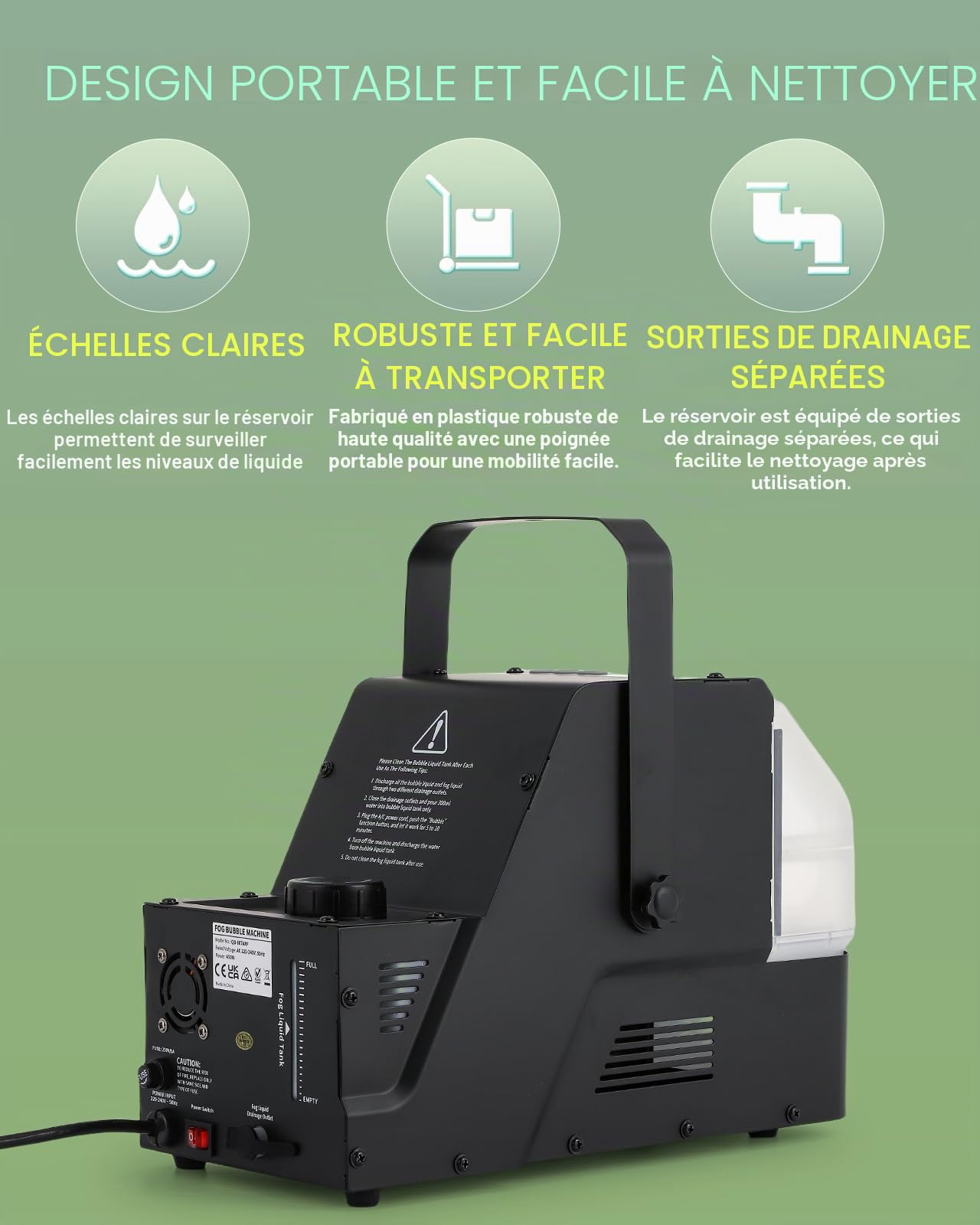 Machine à bulles de brouillard avec télécommande - Machine à fumée avec bulles 450 W - Machine automatique à bulles - Bulles de brouillard/brouillard - Trois modes pour fête, scène, mariage,