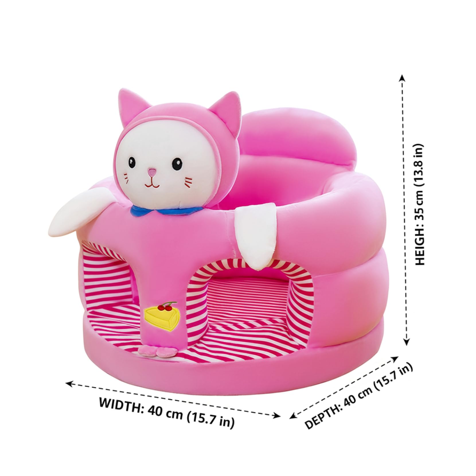 Sedia da Sit Up per Bambino Seggiolino da Pavimento con Supporto Sicuro per la Schiena Sedia da Sit Up per Neonato in Morbido Peluche, Gatto Simpatico, 40x40x35 cm