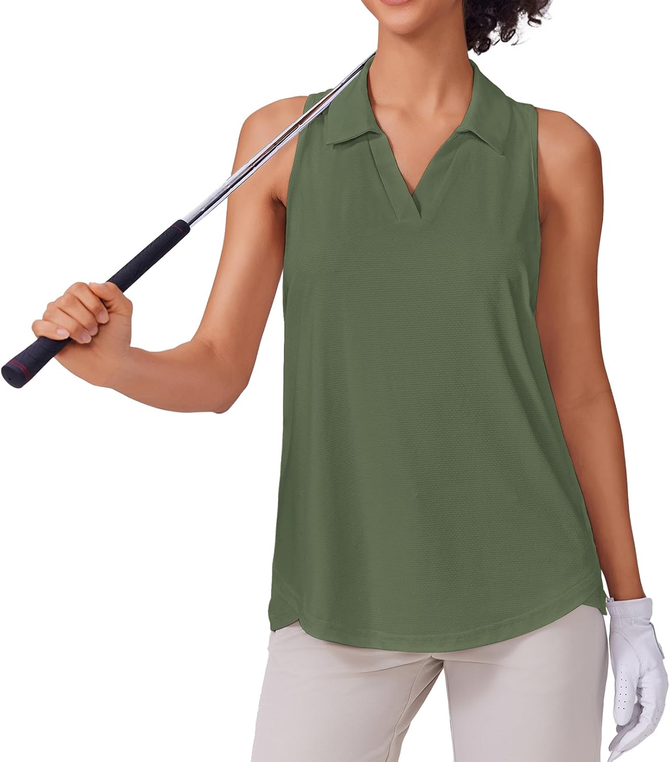 PINSPARK Womens Golf Shirt UPF 50+ Sleeveless Collared Shirts Quick Dry Tennis Polo V-Neck Racerback Athletic Workout Tank