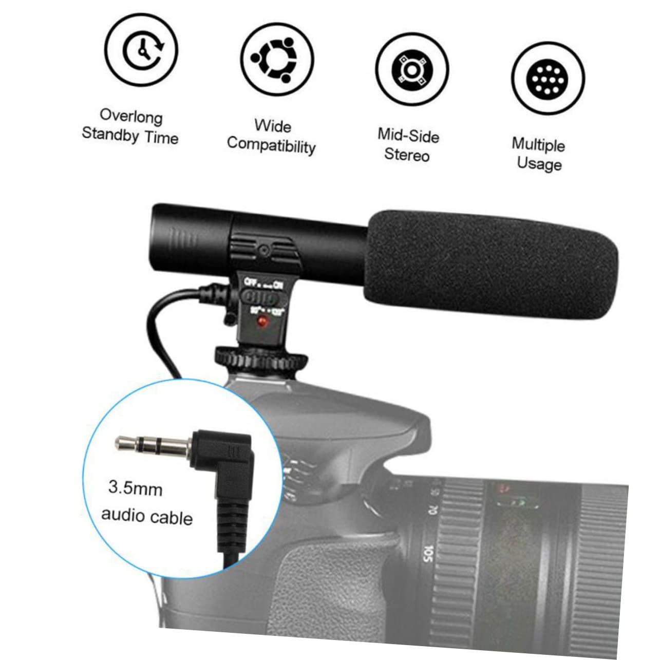 NUOBESTY Micrófono De Cámara Profesional para Entrevistas y Grabación DSLR Portátil Alta Sensibilidad Montaje Seguro y Amplio Rango De Captación y Creadores De Contenido Exteriores