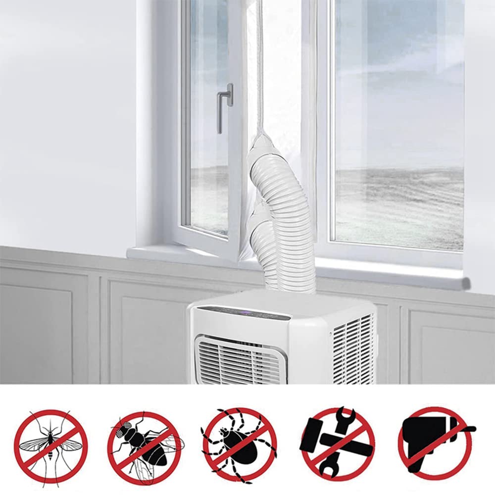 SEIWEI 300 cm Universal Fensterabdichtung für mobile Klimaanlage und Wäschetrockner, Luftaustausch mit Reißverschluss und Klebeband, keine Löcher erforderlich