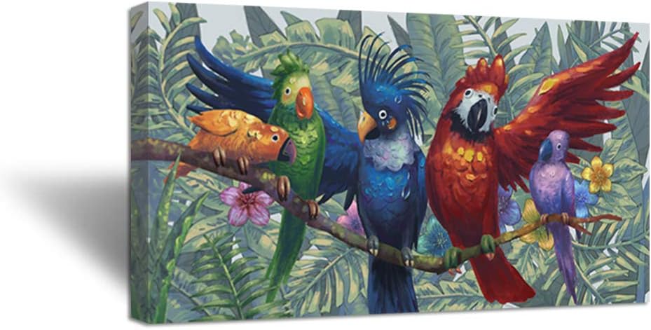 iHAPPYWALL Large Parrot Tropical Birds Canvas Wall Art Rainbow Parrots on the Branch Rainforest Picture Painting for Living Room Home Decor Ready to Hang 20x36inch