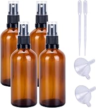 4 Amber Glass Spray Bottles - 100ml, Brown Glass, Small Travel Bottles for Toiletries