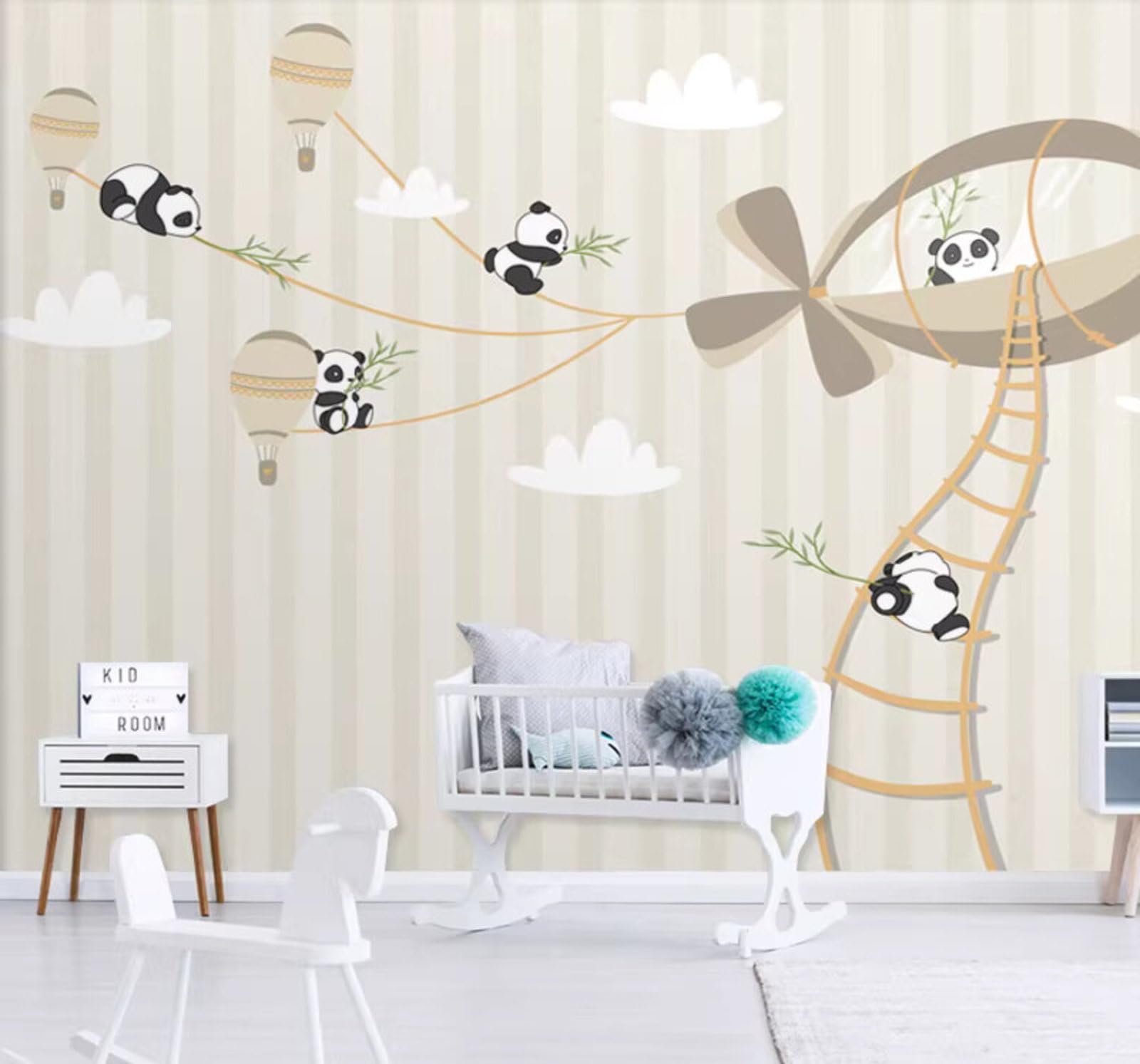 Xlming 430Cm×300Cm(B×H) Cartoon Animals Panda Hot Air Balloon Aeroplane 3D Wallpaper Luxury Silk Study Dining Feature Sofa Grey Bedroom Living Room Tv Decorative Wall-430Cm×300Cm