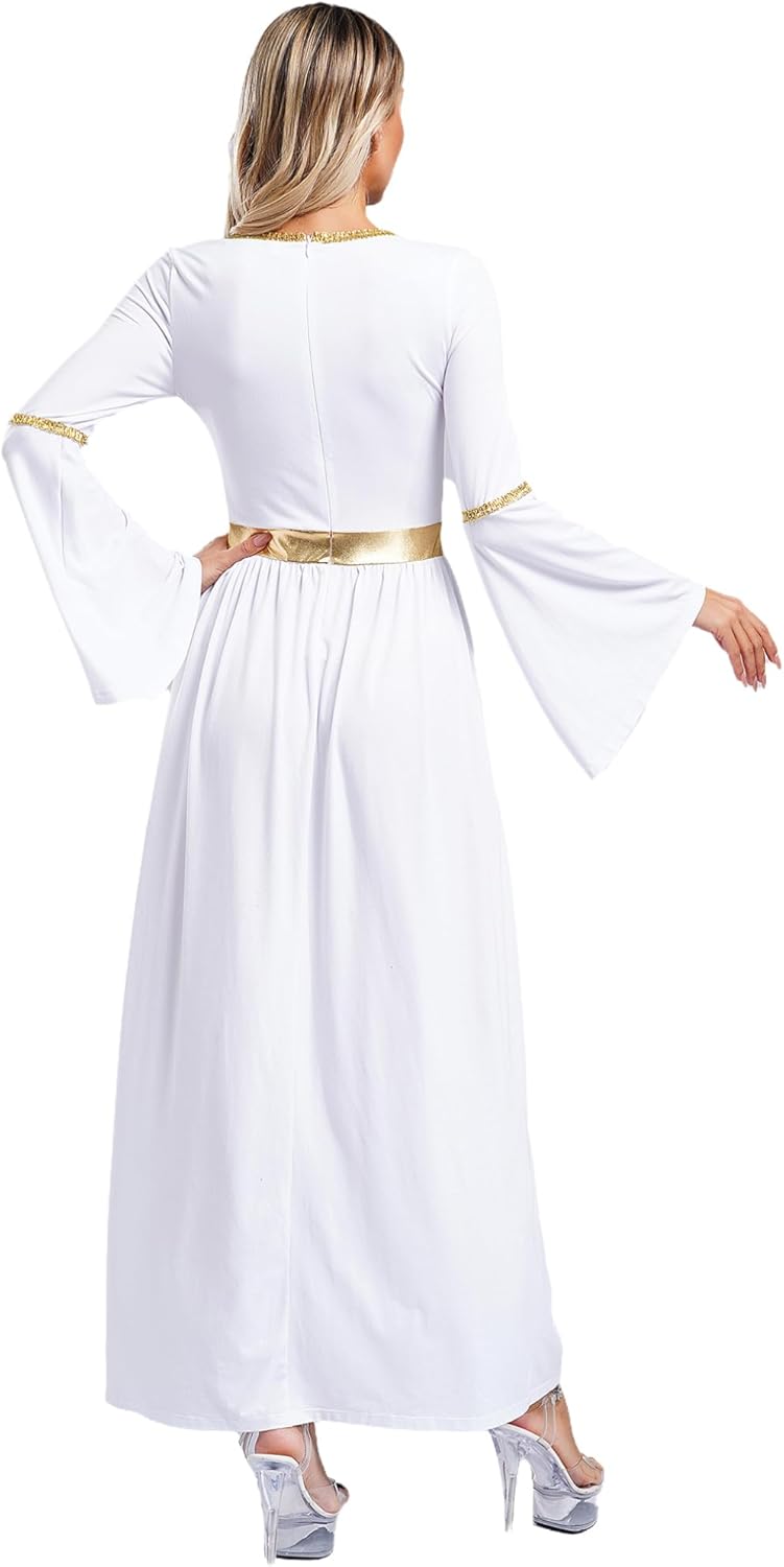 Hularka Women's Ancient Greek Costume Toga Dress Robe Roman Princess Queen Praise Dance Dress Overlay