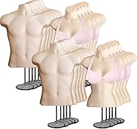 Vista 14 de DisplayTown Maniquí de torso masculino y femenino con soporte de metal, cuerpo con respaldo hueco, apilable, forma de vestido para exhibición