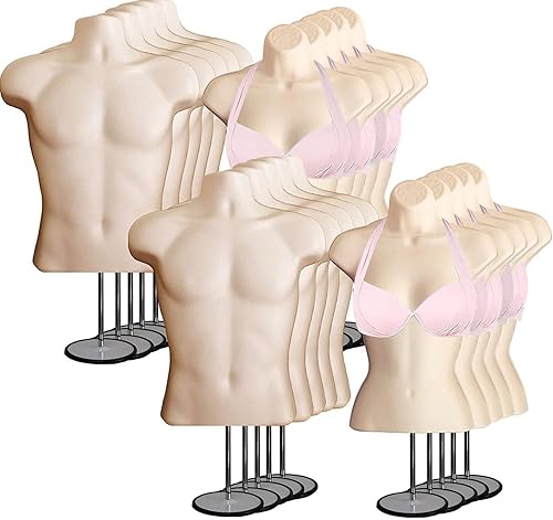 DisplayTown Torso de maniquí masculino y femenino con soporte de metal, espalda hueca, forma de vestido apilable para exhibición de camisetas,