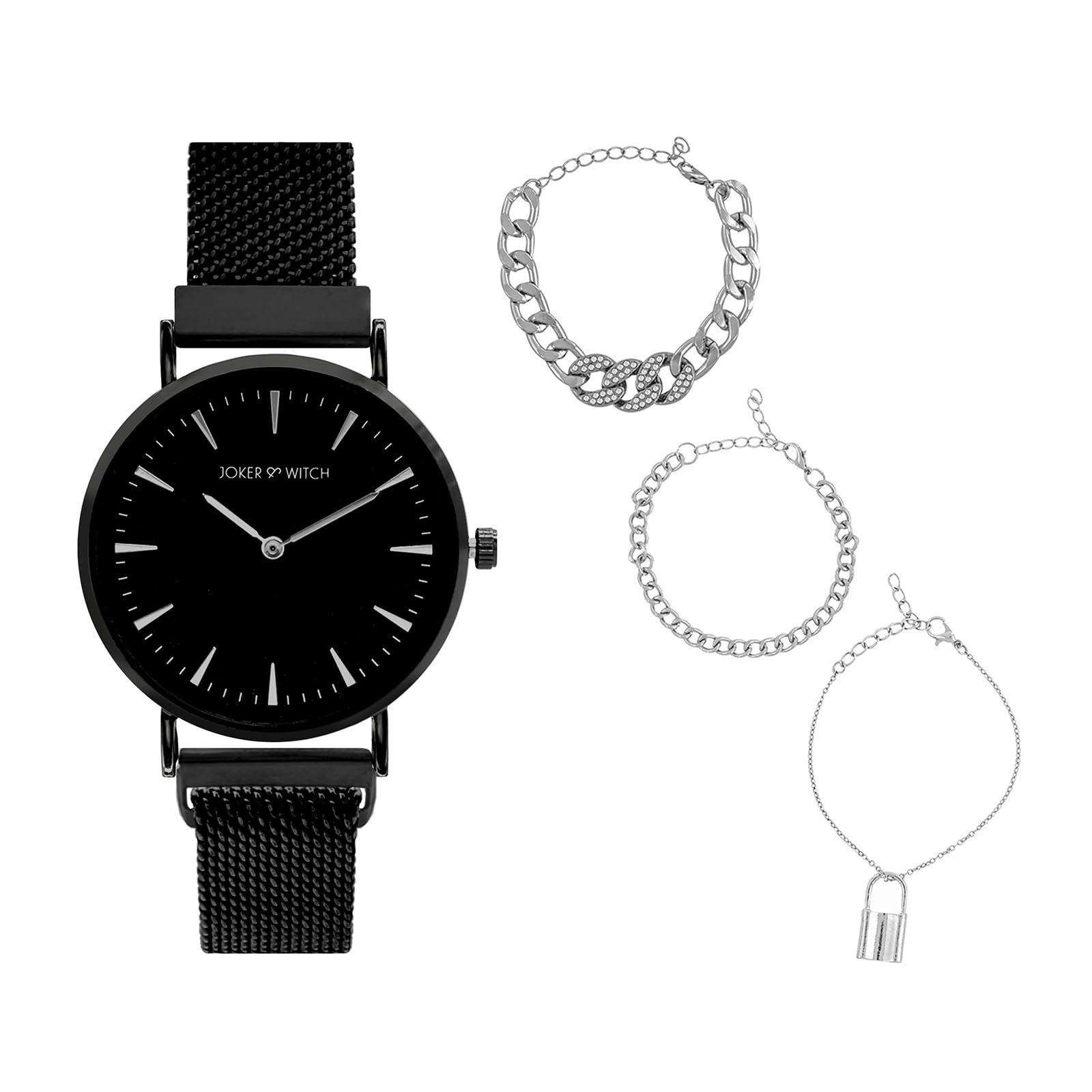Joker & Witch Stainless Steel Women Adrienne Analog Watch Bracelet Stack Combo, Black Dial, Black Band (B0C7L82YC3) Amazon Price History, Amazon Price Tracker
