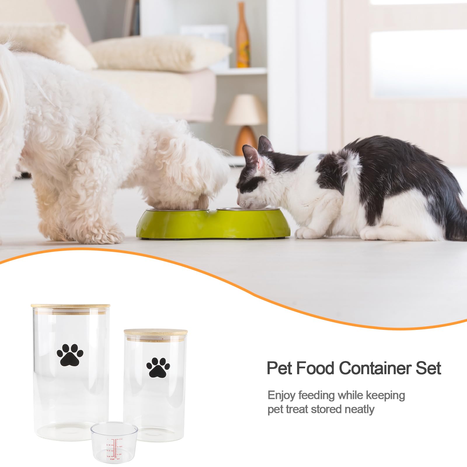 Juego de tarros de vidrio para perros y gatos, 2.2 onzas + 40 onzas, contenedor transparente para alimentos para perros y gatos con tapas de bambú, tarro hermético para golosinas para gatos,