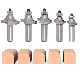 Akylin Round Over Router Bits 1/2 Shank R 5 Pcs Kit R1/4 R5/16 R3/8 R7/16 R1/2