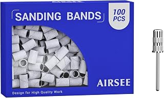 AIRSEE Sanding Bands for Electric Nail Drill 100 Piece Set 180 Grit Medium Acrylic File Attachments Professional 1 Sander Mandrel Bit Beauty Salon Accessories Manicure and Pedicure Finger Callus Zebra