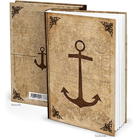 Cuaderno de notas vintage con ancla y mapamundi en tapa dura marrón Cover