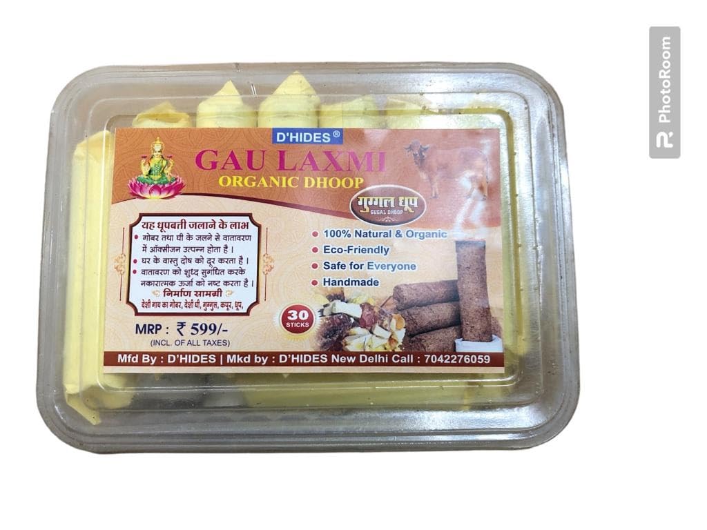 D'HIDES [ Pack of 30 ] Desi Cow Dung Dhoop Batti Organic Incense Stick dhup for Puja and Mosquito Repellent 100% Organic (Hawan Regular)