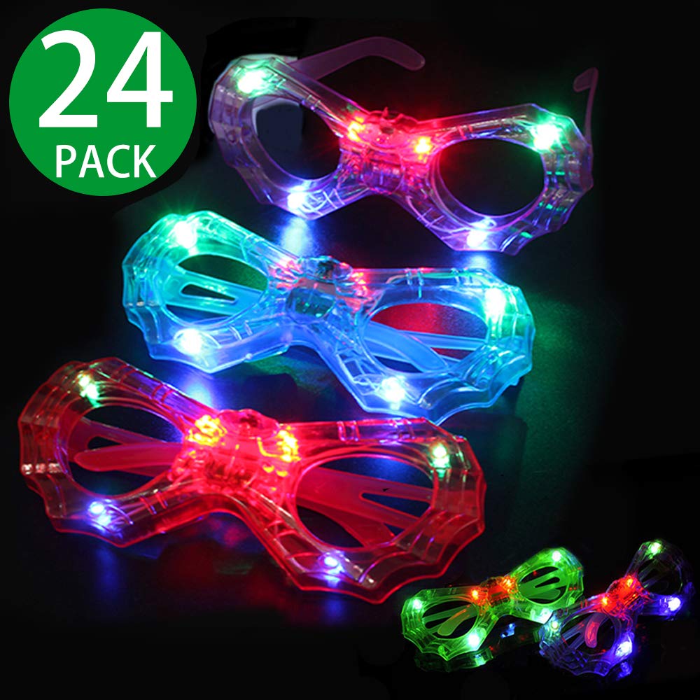 Light Up Glasses ,24 Pack 4 Color Light Up Plastic Shutter Shades Glasses LED Sunglasses for Kids and Adults in the Dark New Year Party Supplies Favors, Party Favors Supplies Glow Toys (Spider)