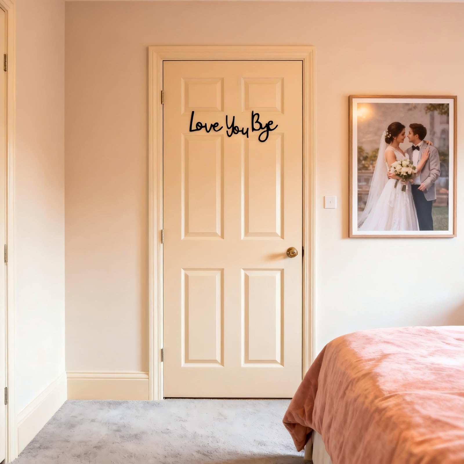 TivleedLove You Bye Above Door Sign, Wall Art for Hallway and Stairs, Love You Bye Sign - Handcrafted Wooden 3-Piece Set with Adhesive Dots, Valentine Gift, 9.9-15cm (Black)