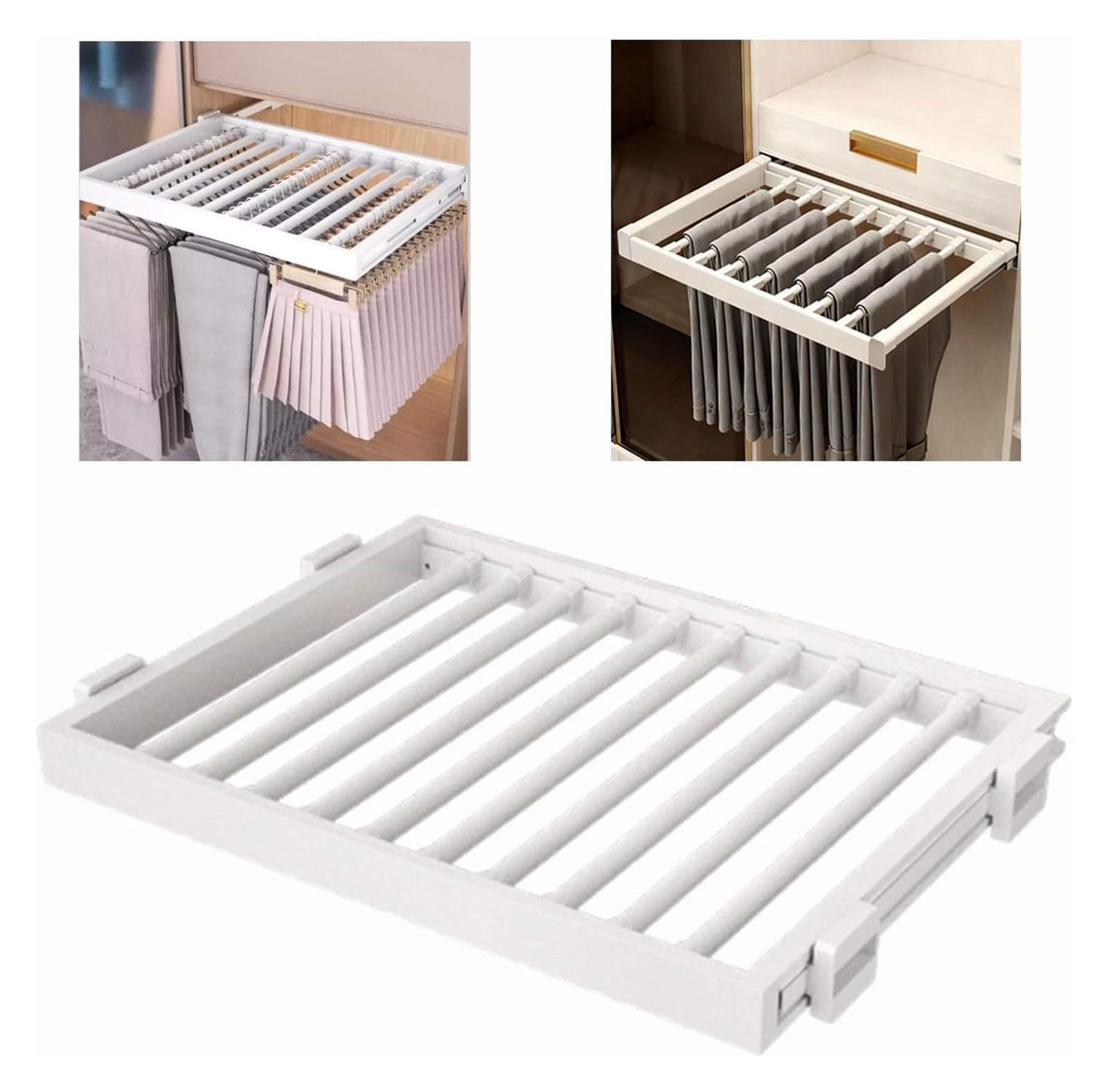Ptrecniok Pull Out Drying Rack， Washing Machine Pull Out Trouser Rack Aluminum Alloy 30kg Multiple Sizes(D: 54cm (21.25in),W: 71 76cm(27.95 29.92in))