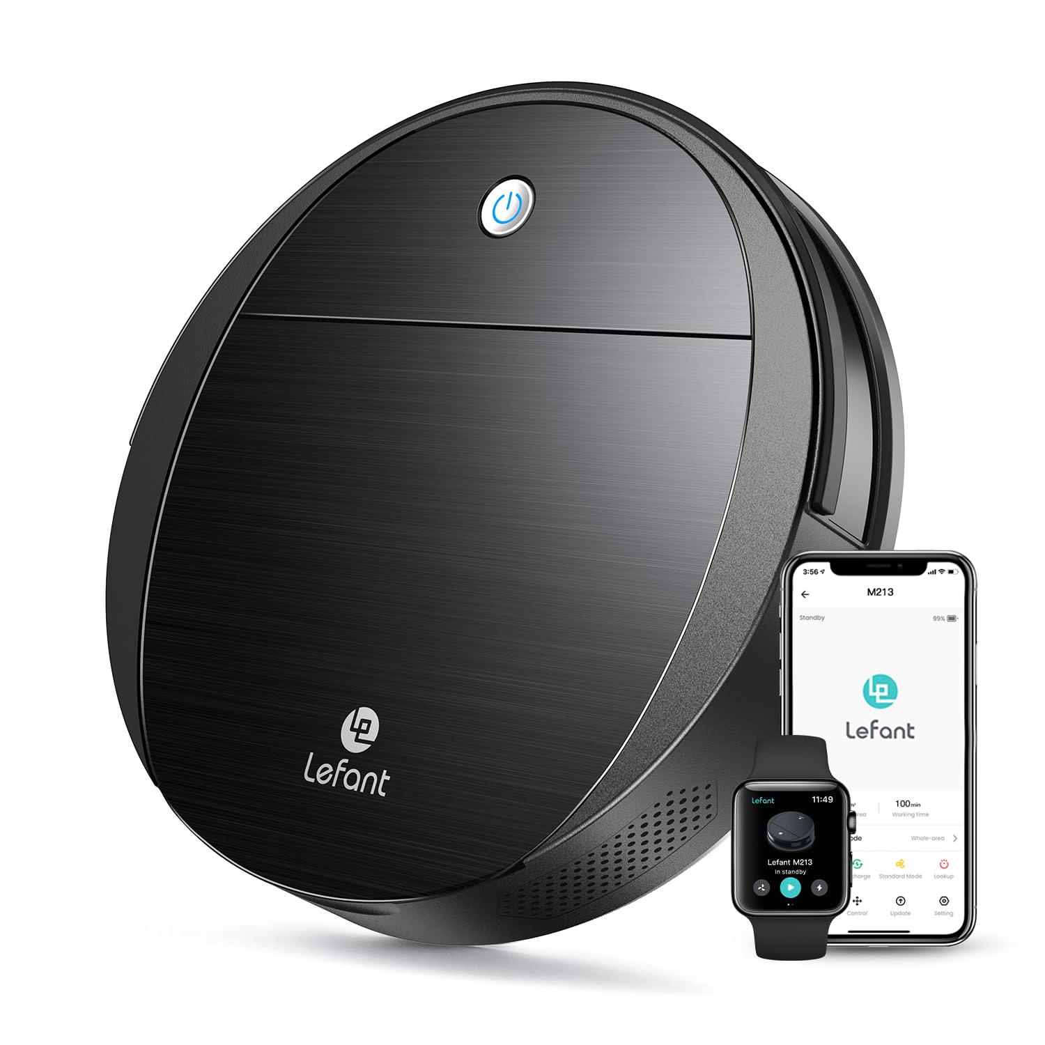 Lefant M213 Robot Aspirapolvere Lavapavimenti mini,2200pa forte aspirazione,6D Sensore di Collisione,Ideale per peli di animali domestici, Moquette e Pavimento duro, Nero