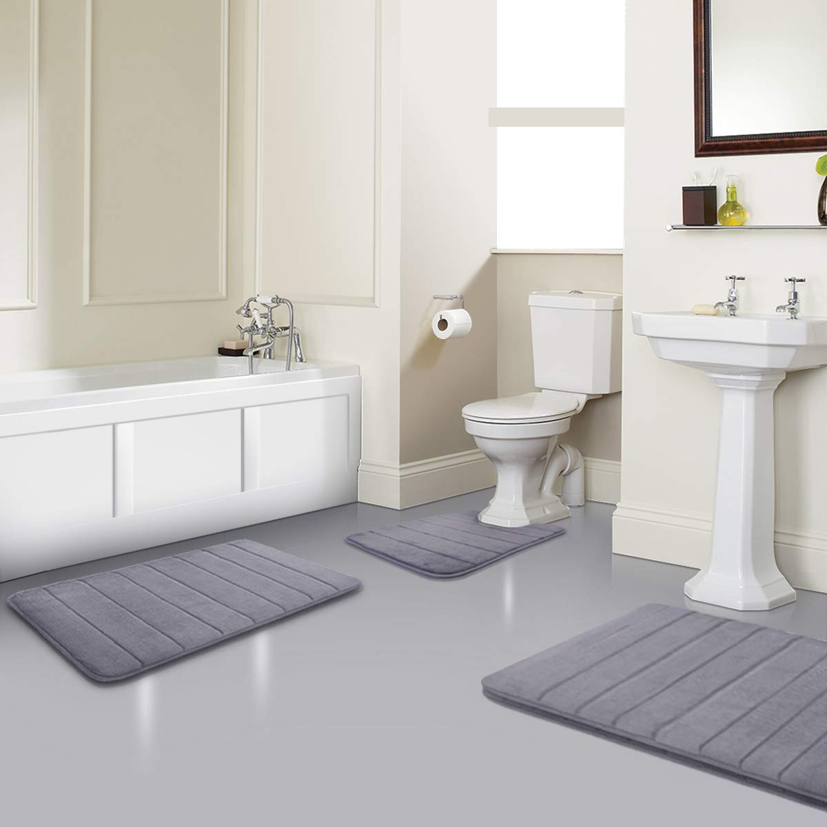 Tappeto Bagno PERSIANO Antiscivolo - Morbido Assorbente, Lavabile, Grigio Orientale 40x60cm - Foto 5