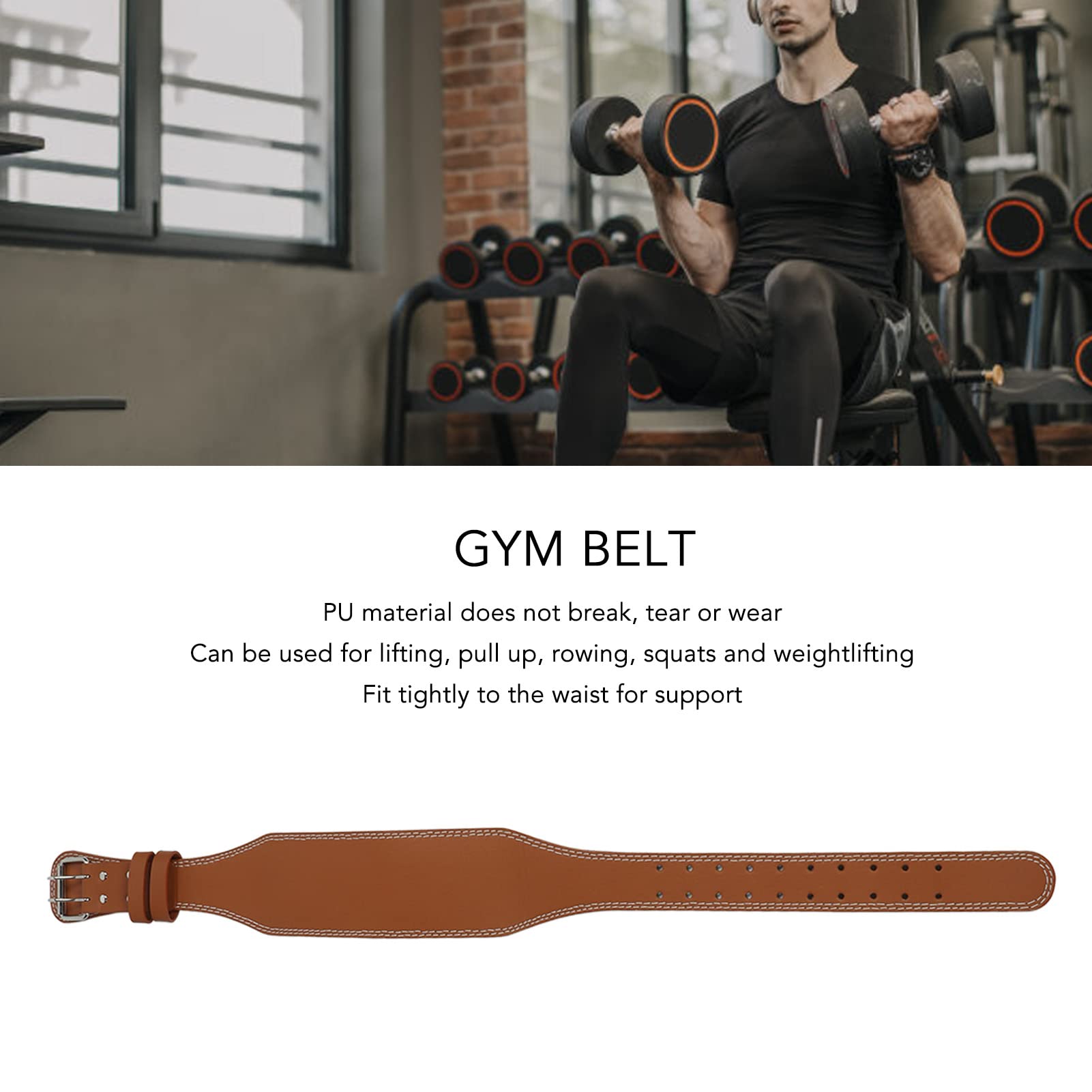 Cintura per sollevamento pesi, cintura di protezione lombare regolabile in pelle marrone per palestra e fitness, con fibbia in acciaio per powerlifting e allenamento della forza.