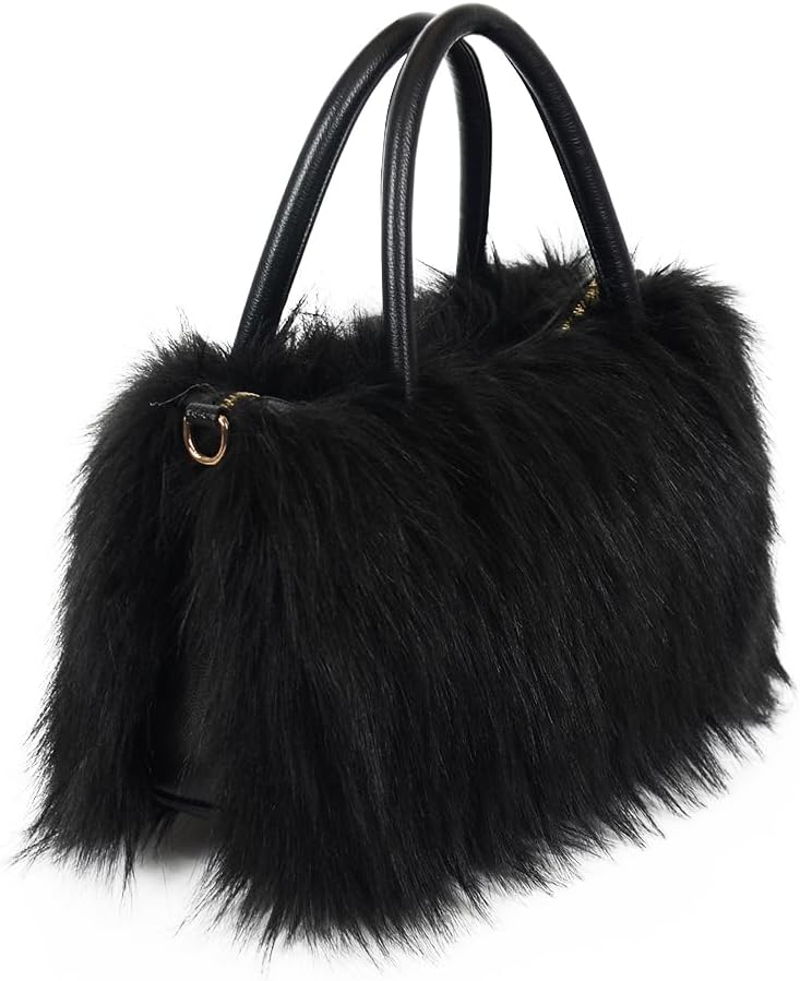 Womens Faux Fur Shoulder Bag Furry Purse Handbag Crossbody Bag with Shoulder Strap - Image 4