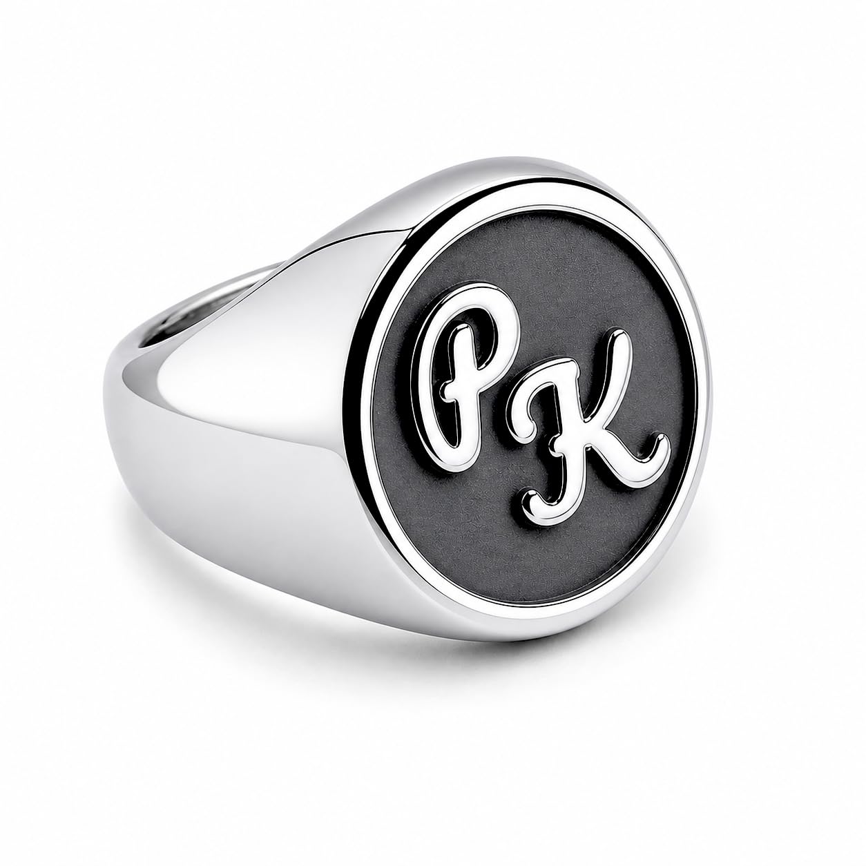 Generisch Siegelring mit Wunschgravur aus Edelstahl mit Monogramm Tiefengravur Ø 21 mm Initialen für Herren inkl. Schmuckbeutel