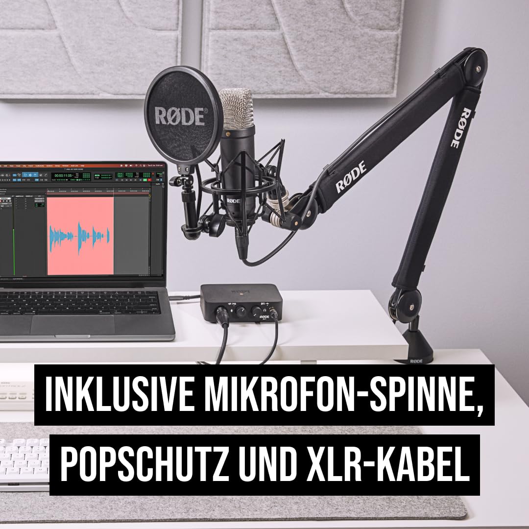 RØDE NT1 Signature Series Großmembrankondensatormikrofon mit Schockhalterung, Popschutz und XLR-Kabel für Musikproduktion, Gesangsaufnahmen, Streaming und Podcasting (Schwarz)
