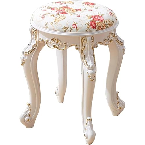 KOELAP European Style Vanity Stool Round Modern Ottoman with Plastic Steel Legs Upholstered Footstool Footrest for Vanity Bathroom, Bedroom, Living Room, Entryway (Color : A)