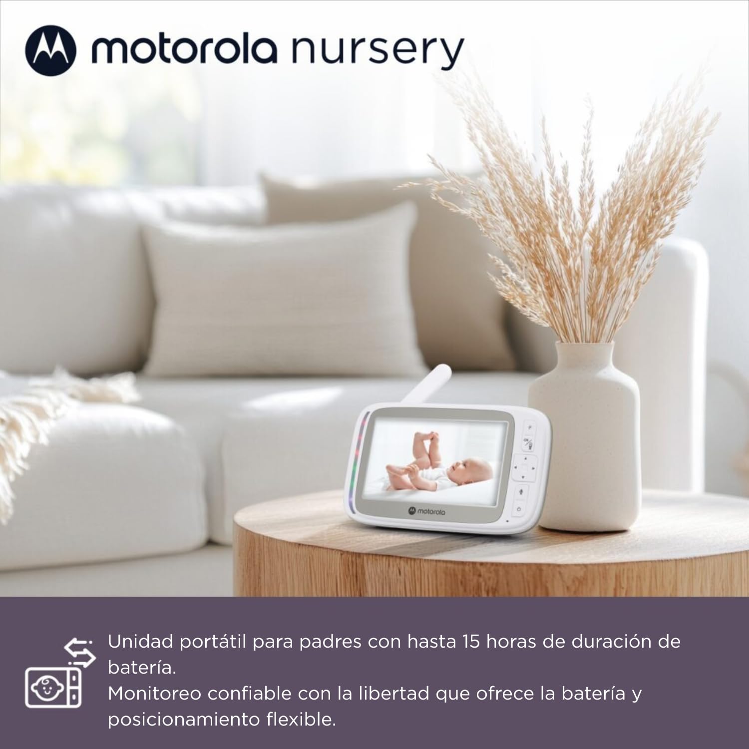 Motorola Nursery VM45 CONNECT Vigilabebés con Cámara Wi-Fi y Monitor de 5”, Visión HD 720p, Habla Bidireccional, Control de Temperatura, Stargrip Montaje Cuna, App Motorola Nursery, Largo Alcance