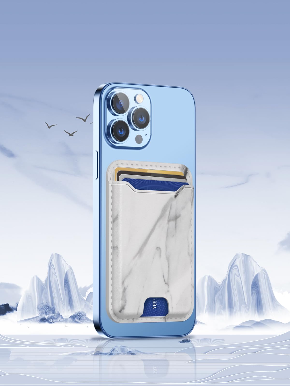 TopMade for Magsafe Wallet, Printed Leather Magnetic Wallet Card Holder for iPhone 15, iPhone 14/13/12 Series, Magnetic Phone Wallet with Powerful Magnet, RFID Blocking, Fit 4 Cards, White