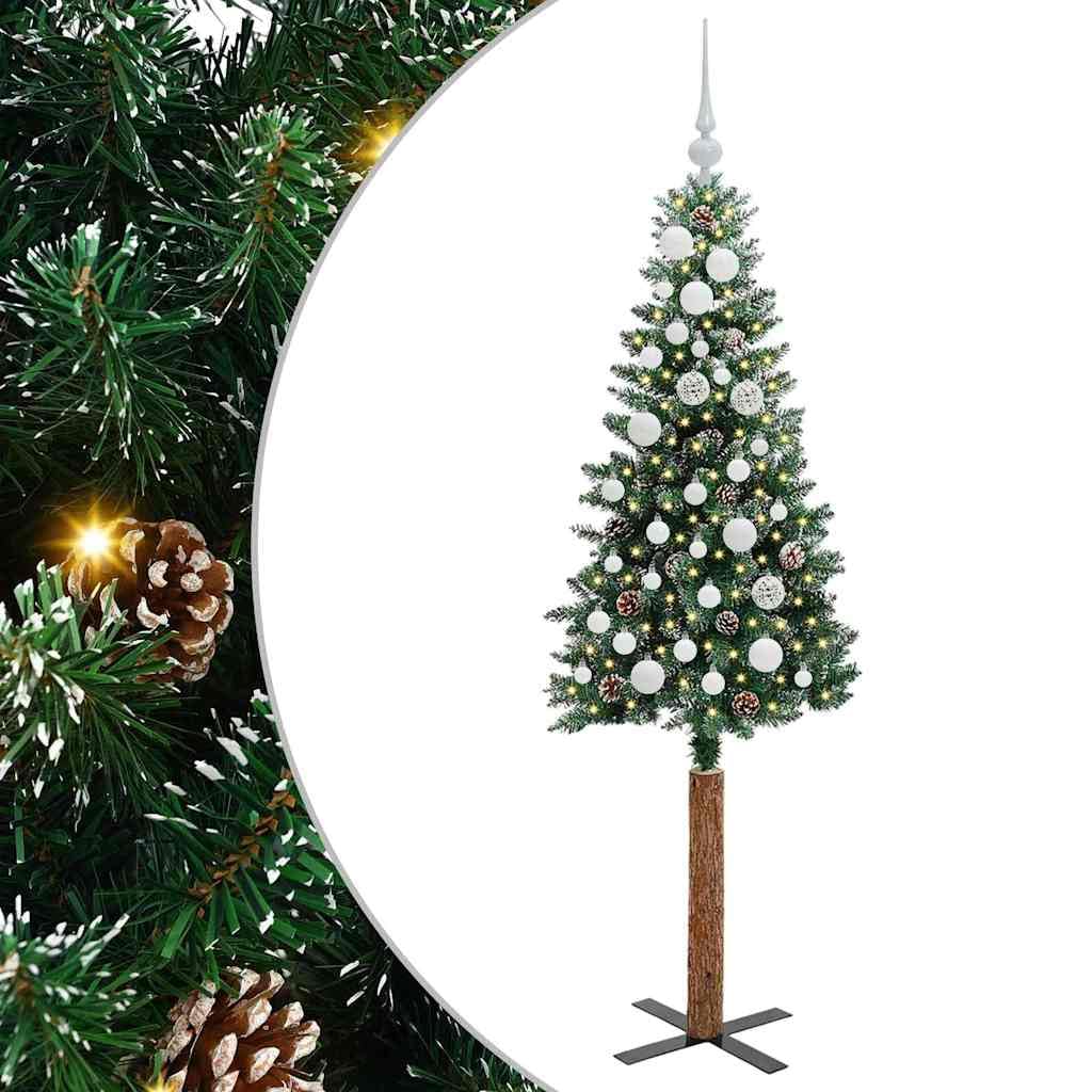 Wąska choinka 150 cm, zielono-biała, 150 diod LED, realistyczny PCW, zasilanie przez USB, do użytku wewnątrz i na zewnątrz, świąteczna dekoracja