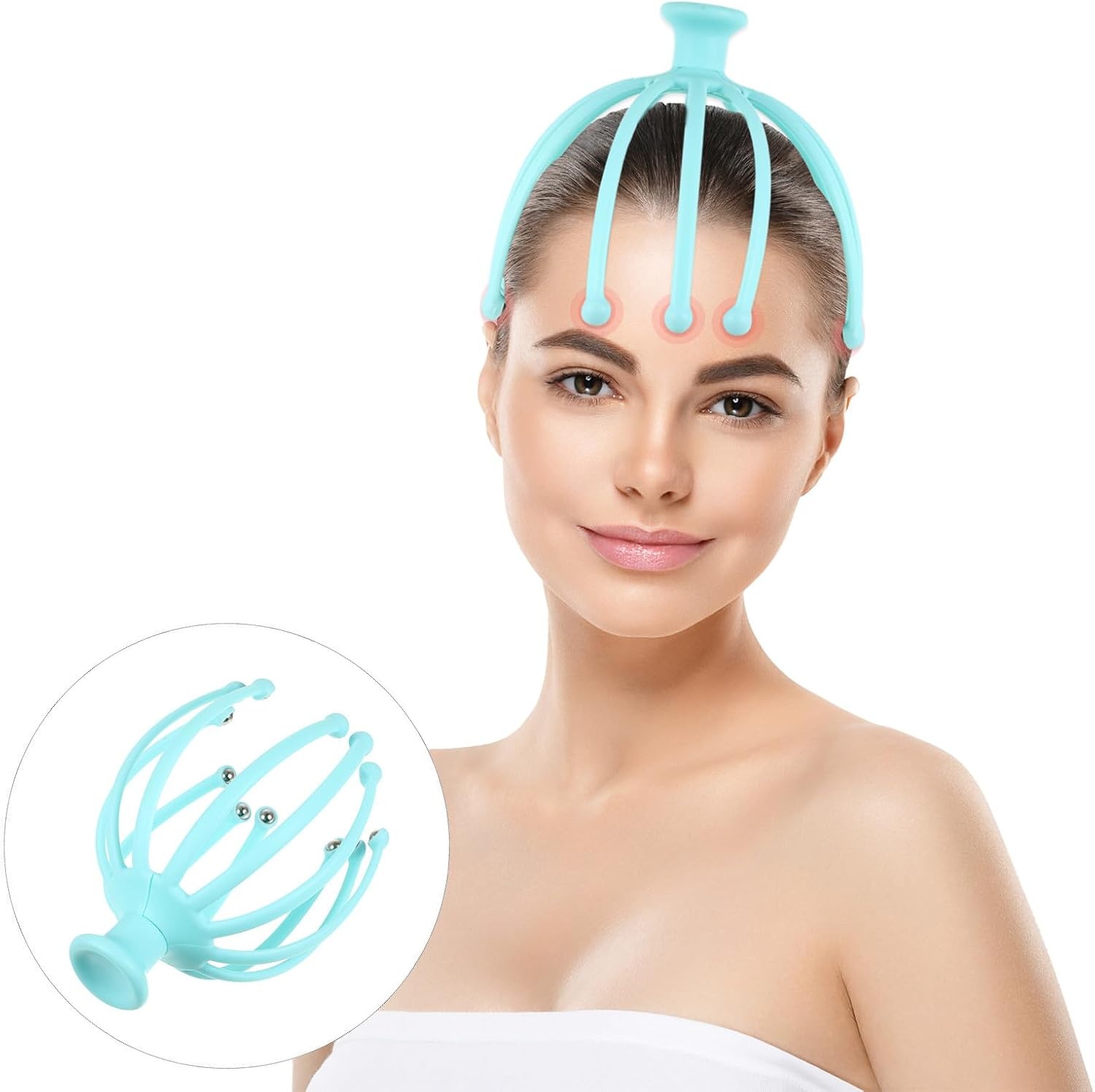 Octopus Head Massager Scalp Massage Tool Handheld Blue 8-Claw Rolling Beads Stress Relief for Relaxation and Neck Massage