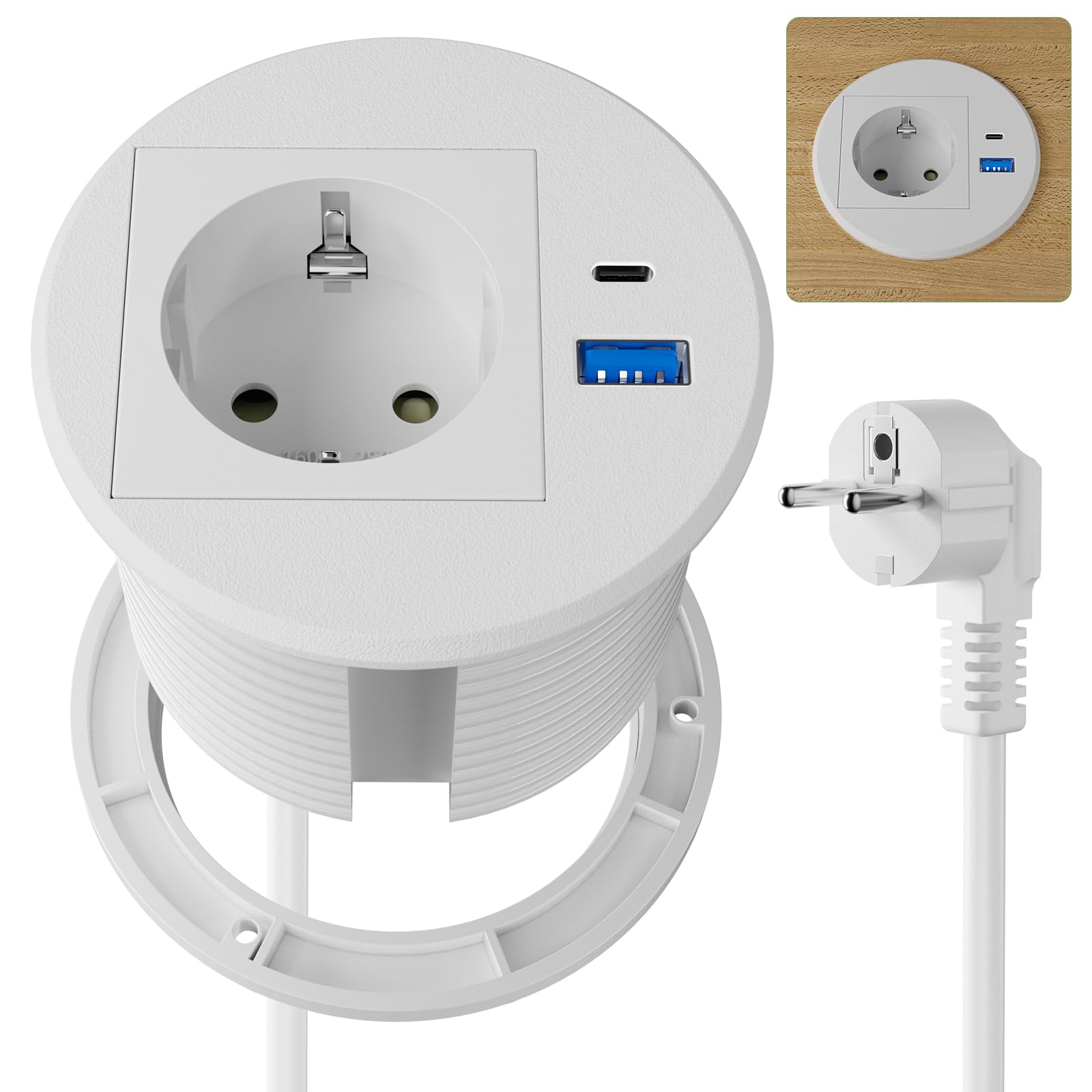 JACEPFY Inschuifbaar stopcontact, 2-voudig, inbouwstopcontact, PD20 W, snel opladen, USB C, tafelstopcontact met 15 W draadloze oplader voor werkblad, bureau JACEPFY Inschuifbaar stopcontact, 2-voudig, inbouwstopcontact, PD20 W, snel opladen, USB C, tafelstopcontact met 15 W draadloze oplader voor werkblad, bureau