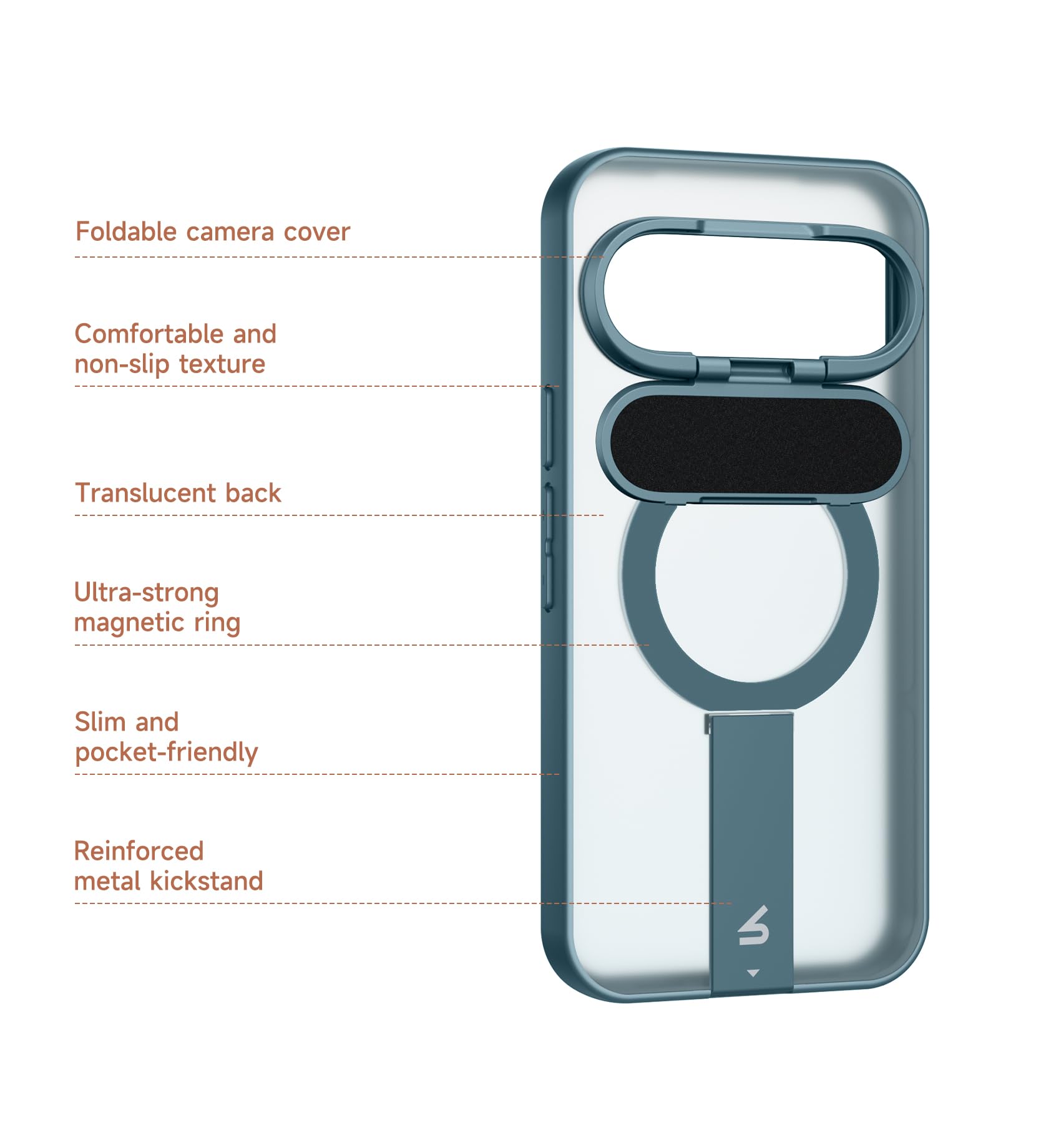 SURITCH Cover Magnetica Compatibile con Google Pixel 11 Pro XL Custodia,Traslucida Posteriore Supporto Integrato e Protezione per la Fotocamera TPU Antiurto Protettiva Case(Verde Lago Profondo)