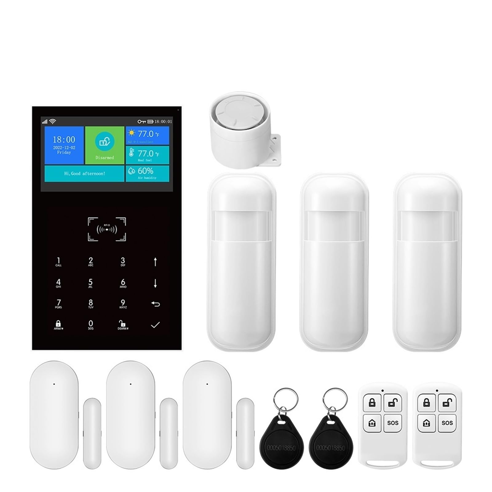 Koesrxnqw C Wifi Smart Home Gsm Alarm System Wireless Suitable For Residential Offices Villas Remote Monitoring(C)
