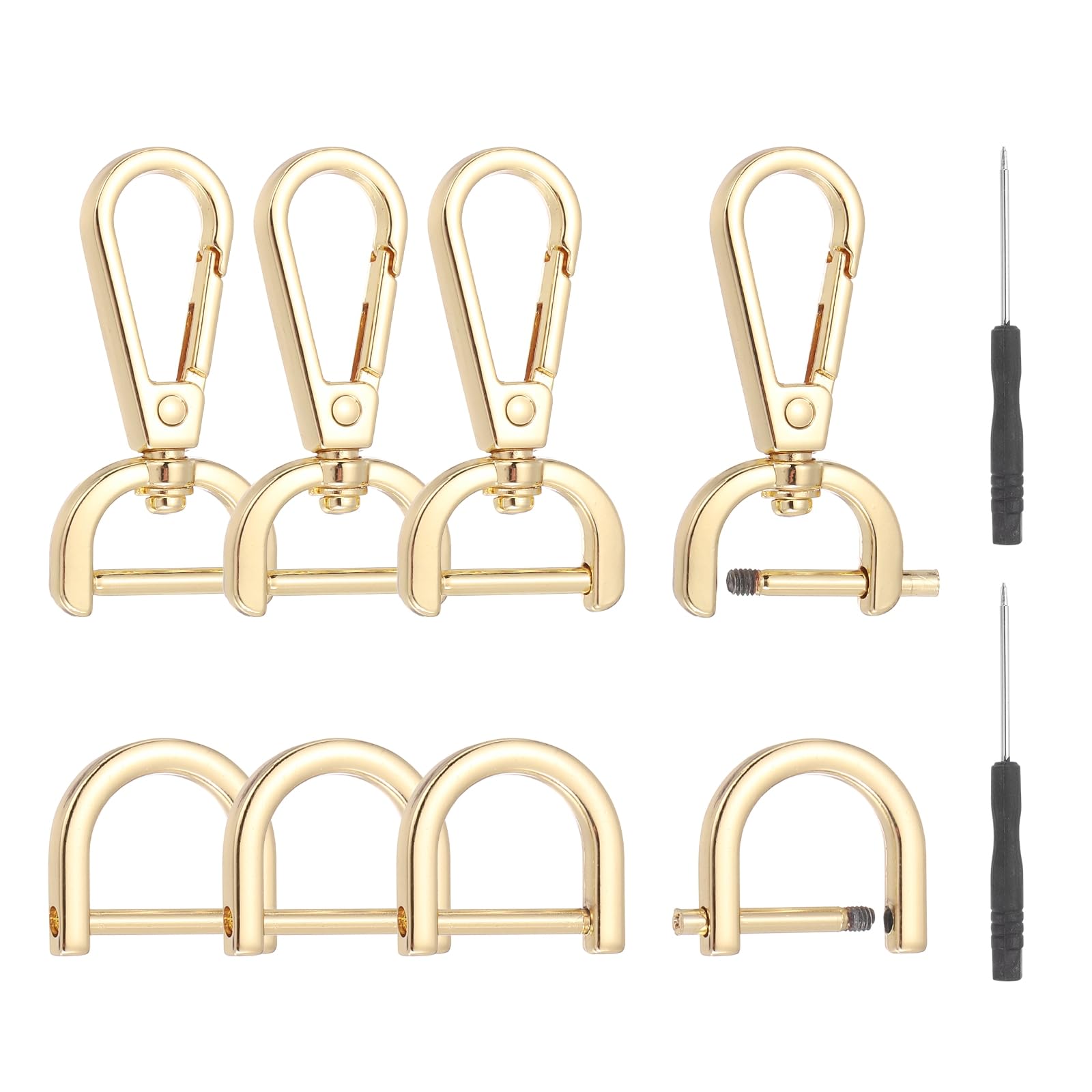 sourcing map 10 Pcs Swivel Clasp Hooks, Detachable Snap Hooks Swivel Lobster Claw Clasps with D Rings and Screwdriver for Bag Strap Purse Lanyard DIY Craft Hardware (Light Gold, 0.59Inch)