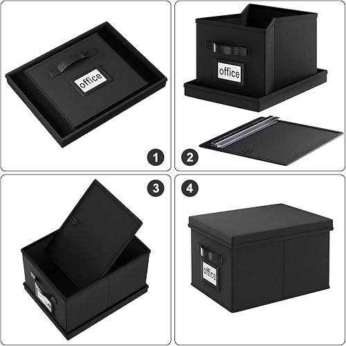 Miniatura 7 de Huolewa Caja organizadora de archivos mejorada con tapa, caja de archivos decorativa con asa, organizador de archivos colgante de lino para