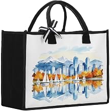 Girls Trip Gifts Favors Vancouver Tote Bag for Women Souvenir Gift for Friends Coworkers Watercolor City Skyline Print Canvas Bag for Women Travel Lover Grocery Shopping
