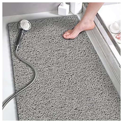 Shower Mats Non Slip Without Suction Cups, 15.7× 36 Inch, PVC Loofah Bathroom Mats, Loofah Mats for Shower and Bathroom, Quick Drying, Grey