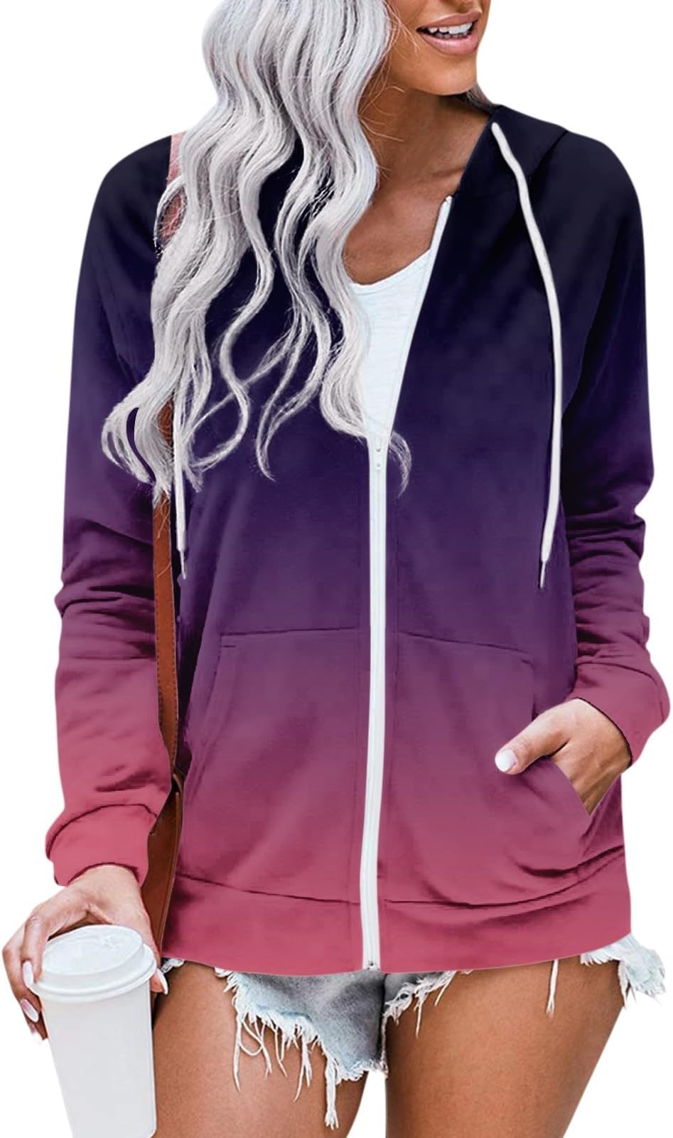 GenericZip Up Hoodie For Women Casual Fashion Printed Long Sleeve Pullover Hoodies Zipper Sweatshirts Coat
