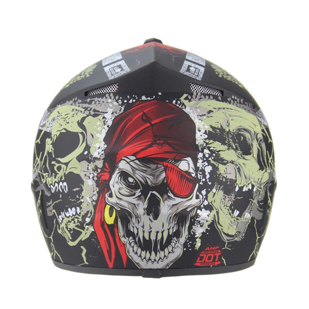 MRDEER CrâNe Pirate Casque De Moto Cross Ensemble Casque Professionnel Road Race Casque De Route Unisexe Adultes Casque IntéGral Y Compris des Lunettes, des Gants, des Masques D'éQuitation,M