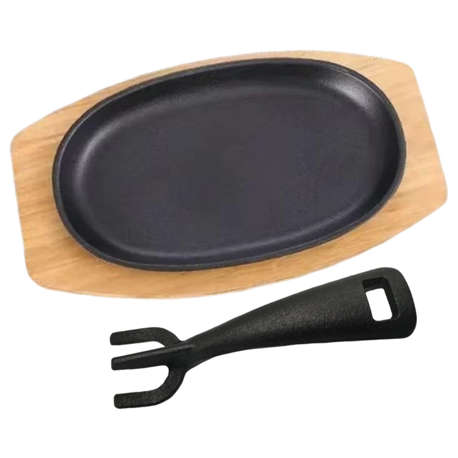 Operitacx Plaque de cuisson pour fajitas : Poêle à fajitas avec base en bois - Poêle ovale - Plaque de service et support pour teppanyaki, idéale pour les restaurants et les barbecues.