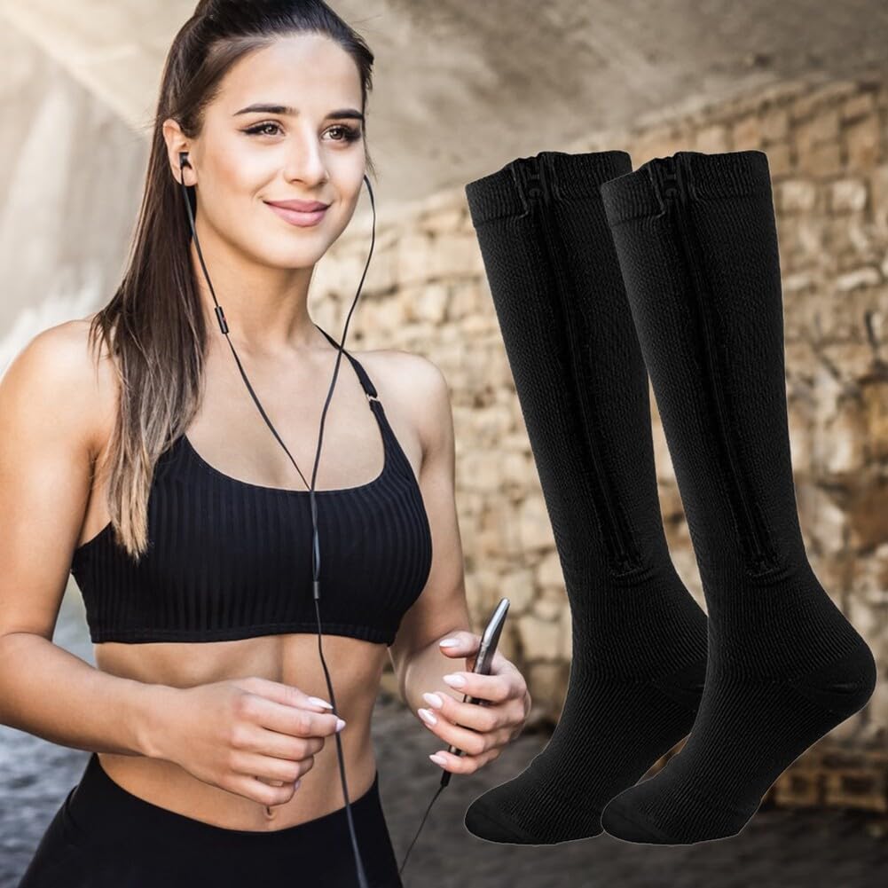 LICHENGTAI 3 paires de chaussettes de compression à fermeture éclair, chaussettes de compression hautes, bas de compression de soutien, pour femmes et hommes, chaussettes d'infirmière – S/M (35-38)