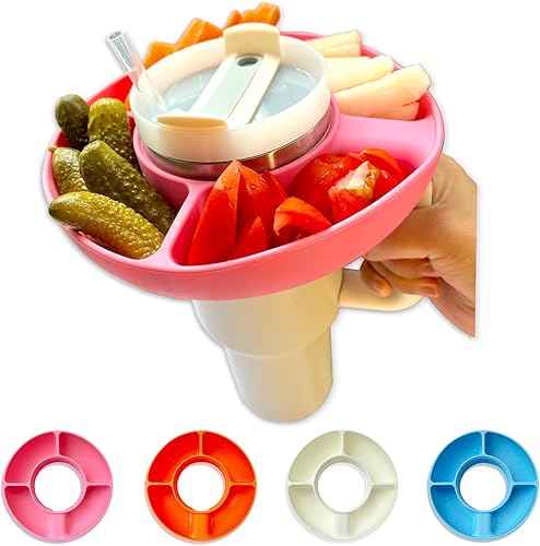 Snack Bowl (Pink) - Food Grade Silicone, 3.5 Ounces, Compatible with Stanley 40 oz Tumbler with Handle - Modern Design, BPA Free, Dishwasher Safe,