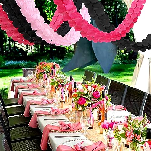 Image of Hot Pink Black Party-Decorations Streamers Garland - 157Ft Four-Leaf Clover Hanging Banner, Wedding Engagement Bachelorette Birthday Baby Bridal Shower Decor Hugtmr