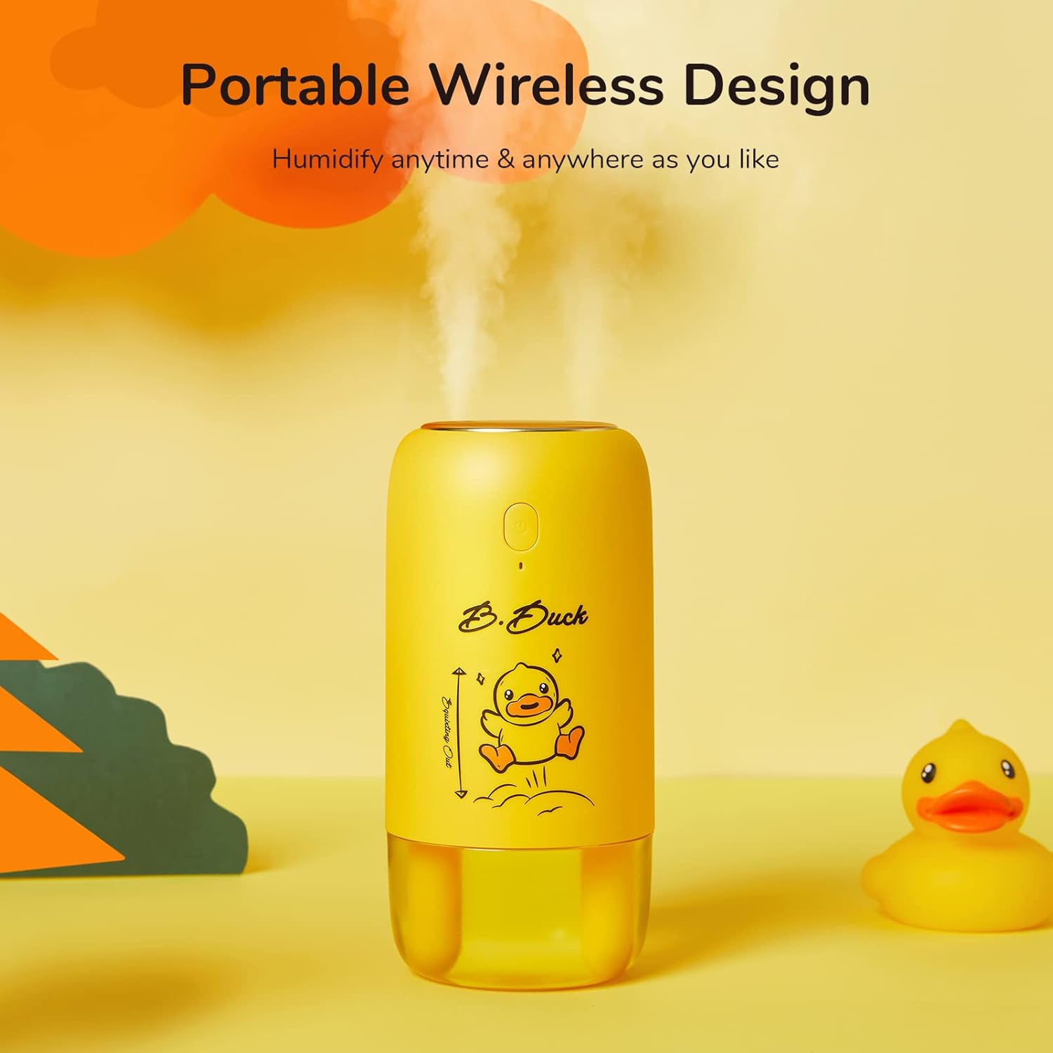 JISULIFE Small Humidifier,500ml Portable Travel Humidifier,3600mAh Battery Operated Humidifier for Car Desk Home Office Plants,Auto Shut-Off,Dual Mist Ports,Whisper Quiet,Gifts for Men Women-B.Duck