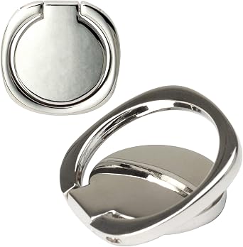 [2 Pack] Matte Rounded Corners Ultra-thin Cell Phone Ring Holder Stand,360 Degree Rotation and 180 Degree Adjustable Finger Ring Kickstand with Frosted Metal Phone Grip Silver